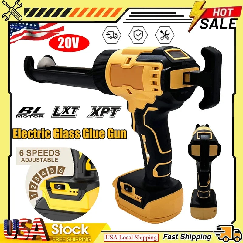 Fit DeWalt 20V Cordless Electric Caulking Gun 6-Speed for Doors Windows Glass Sealant Adhesive Glue Gun with LED Light Tool