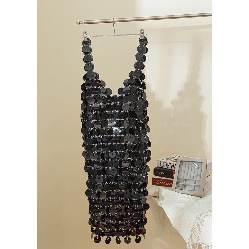 Sexy Shinny Gold Color Sequin Dress Women Nightclub Sling Skirt Body Chain Luxury Body Jewelry Party Accessories 2024 New