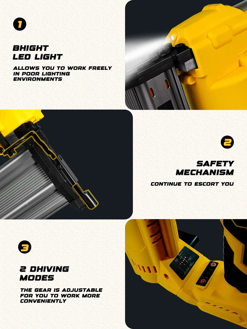 50mm Brushless Electric Nail Gun Depth Adjustment Nailer Stapler F50 Furniture Staple Gun For Dewalt 20V Battery Pin