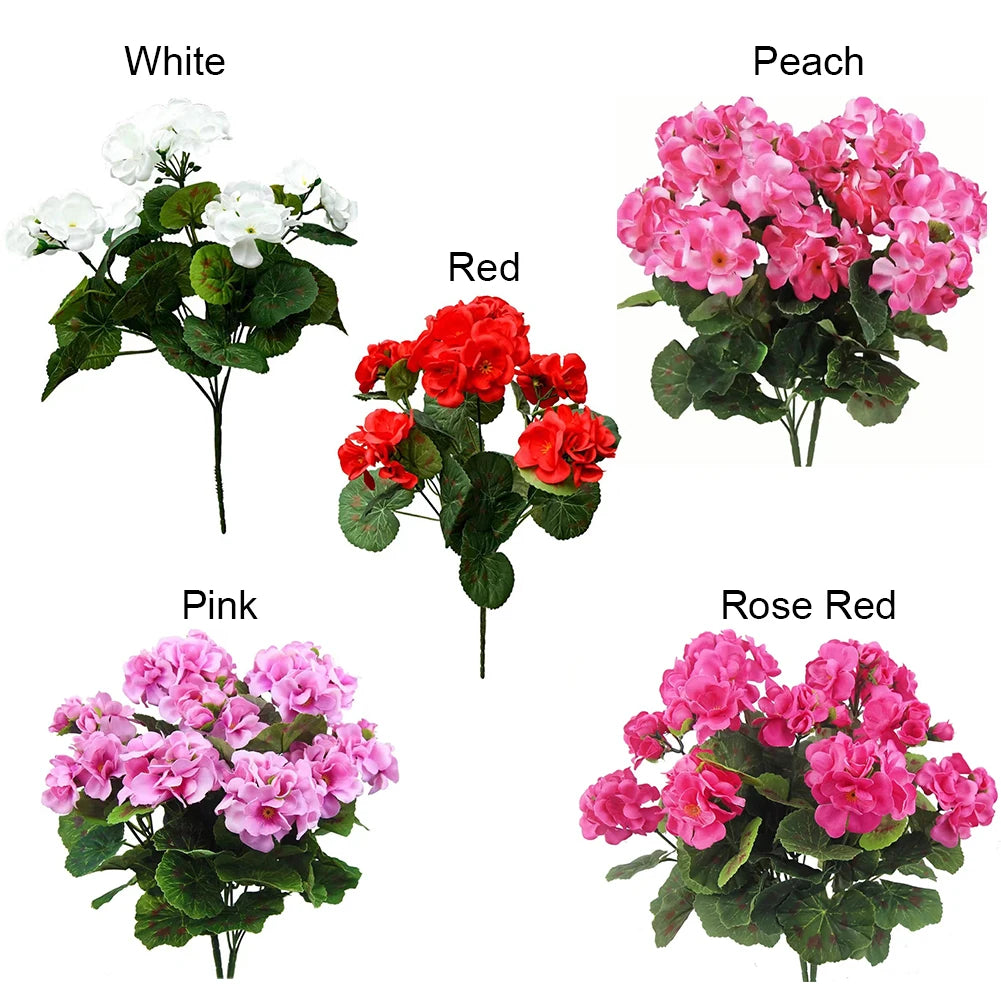 2/4Pcs 12.6inch Artificial Plant Silk Begonia Flower Geraniums UV Resistant Nonwoven Faux Flowers for Garden bonsai Floral Decor