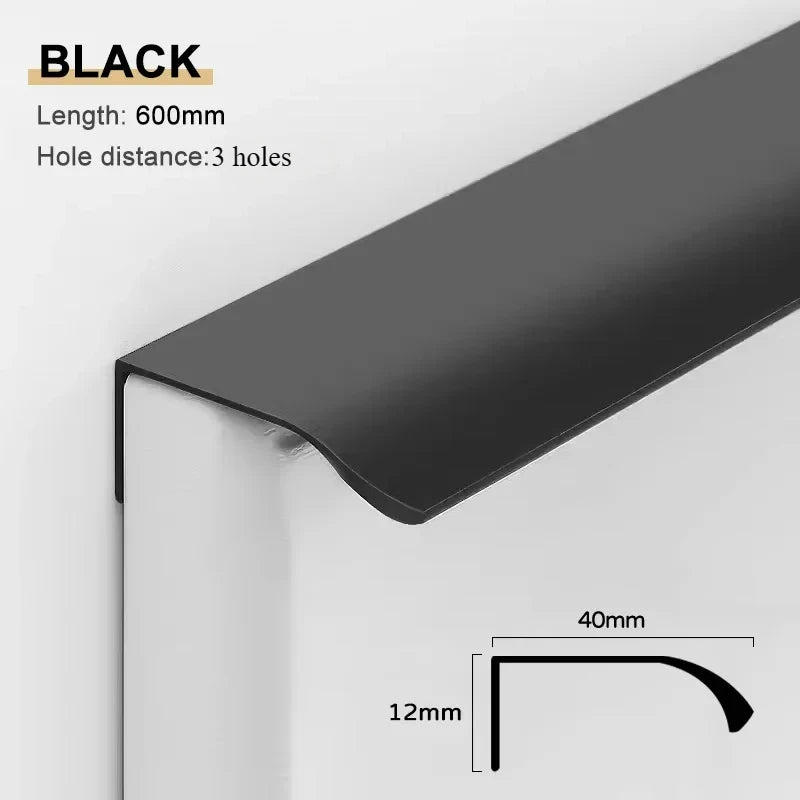 Gold Black Hidden Handles Long Kitchen Cabinet Pulls Drawer Knobs Aluminum Alloy Furniture Handles Cupboard Pulls Wardrobe Pulls