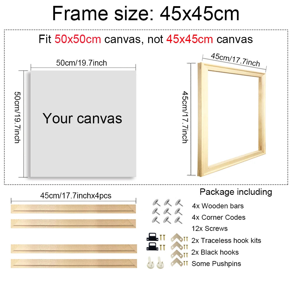 Square DIY Natural Wooden Pictures Frame For Wall Canvas 30X30 40X40 Frame Diamond Painting Large Size Picture Poster Wall Frame
