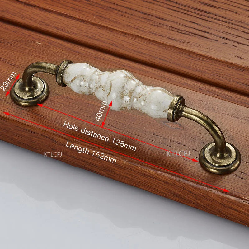 European Bronze Ceramic Cabinet Handles Zinc Alloy Drawer Knobs Wardrobe Door Handles Furniture Handle