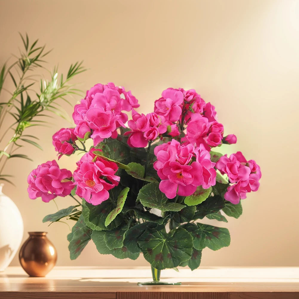 2/4Pcs 12.6inch Artificial Plant Silk Begonia Flower Geraniums UV Resistant Nonwoven Faux Flowers for Garden bonsai Floral Decor