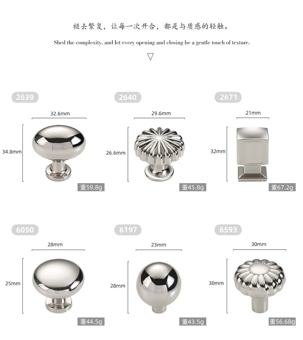 French titanium-silver cabinet door handle Solid zinc-alloy Cupboard & wardrobe pulls single-hole drawer knob  Furniture handle