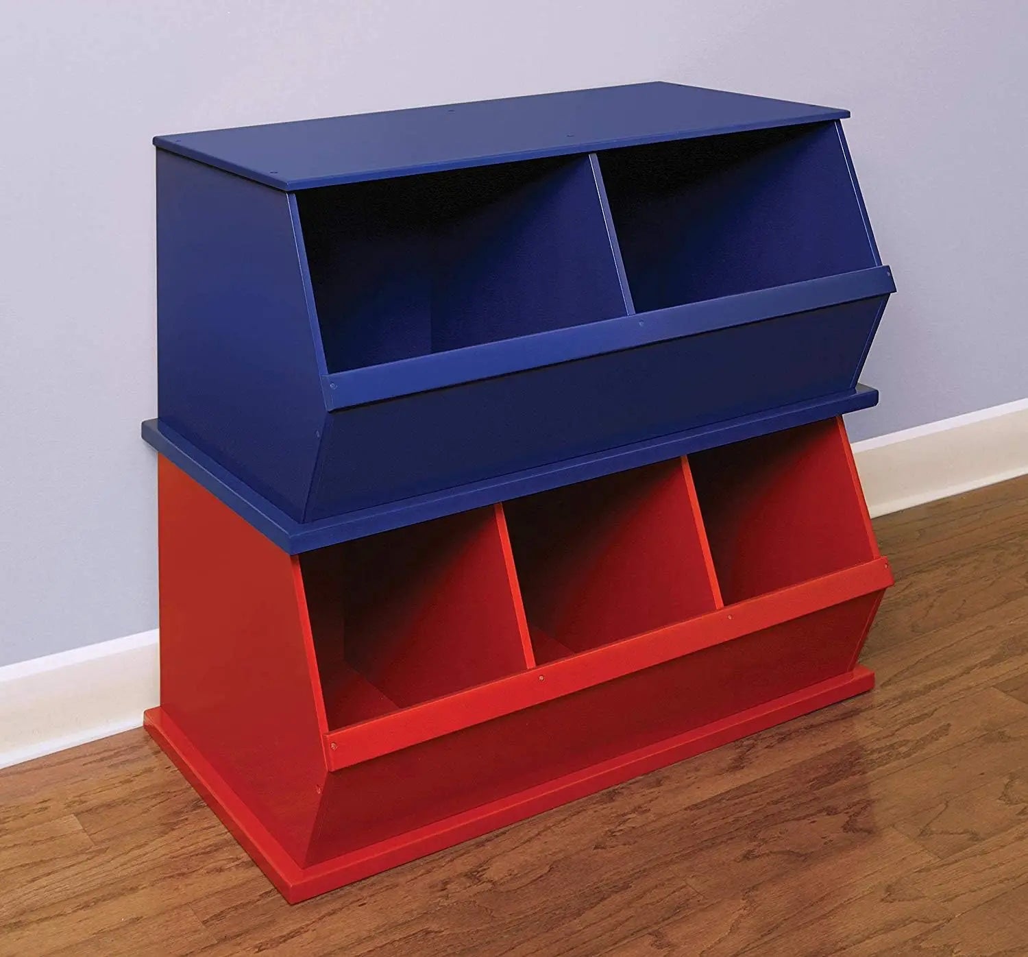 Stackable Toy Storage Organizer with Two Bins - Modular Wood Panel Design for Toys, Books & Crafts