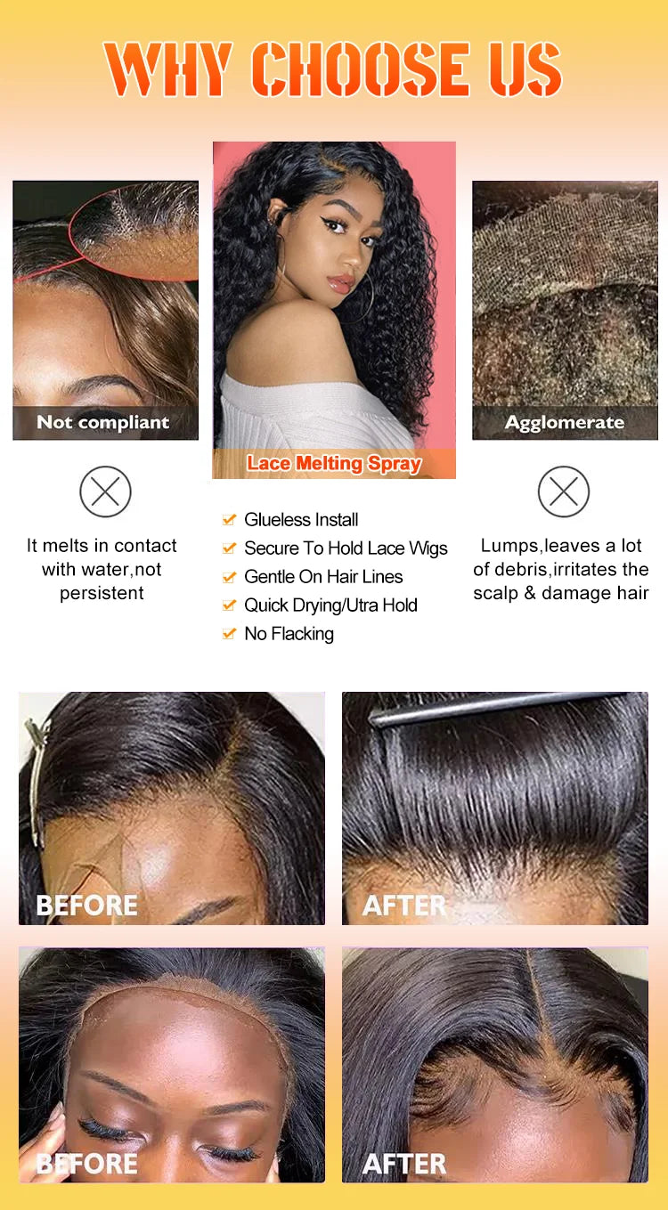 120ML Lace Melting and Holding Spray Glue-Less Hair Adhesive for Wigs, Strong Natural Finishing Hold with Control