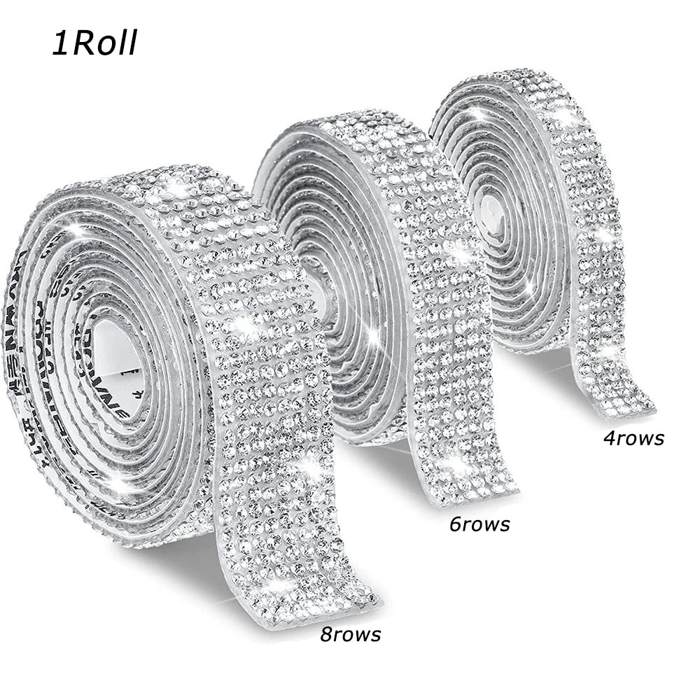 1 Roll Self Adhesive Glitter Crystal Rhinestone Sticker Diamond Ribbon DIY Sticker Rhinestones Arts Crafts Car Phone Decoration