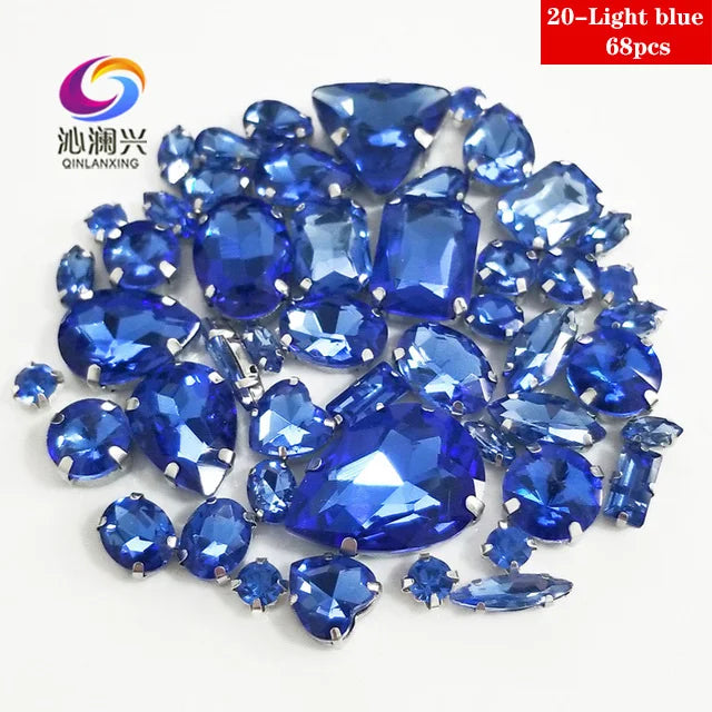 68Pcs Mix Crystal Sliver Claw Setting Rhinestones Sewing Clothe For Needlework Stone DIY Sew On Wedding Dress Shoes Bags