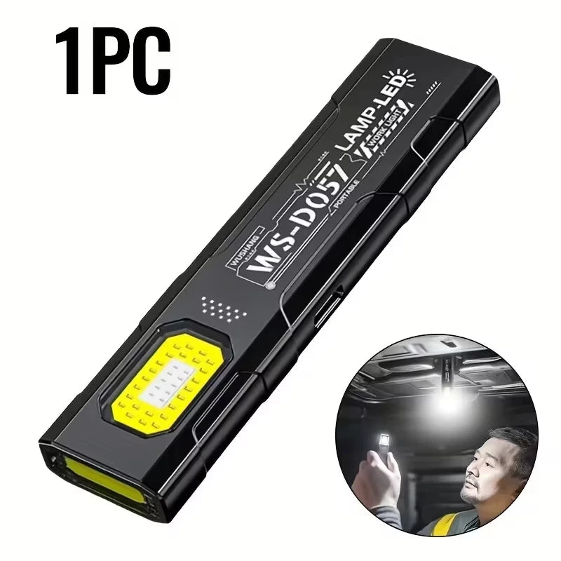 Magnetic Ultra-Thin COB Work Light,Rechargeable LED Flashlight With Clip,Hands-Free Light For Auto Repair,Outdoor,Camping,Hiking