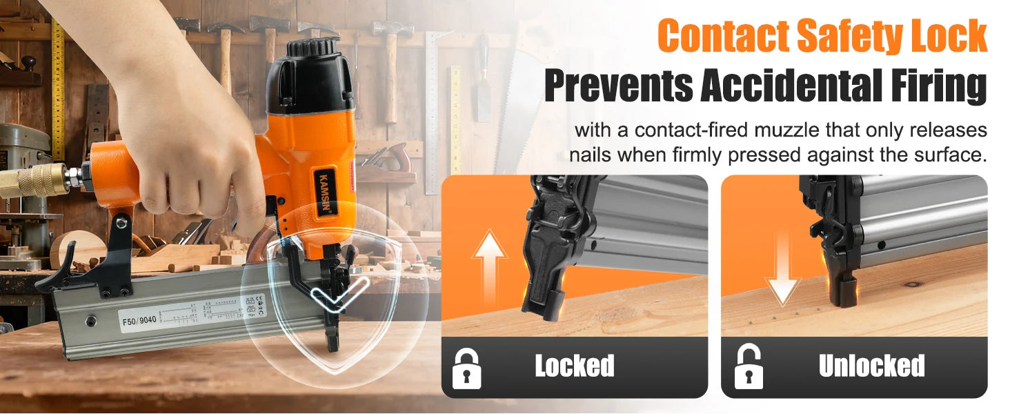 F50/9040 Pneumatic Brad Nailer, 2 in 1 Nail Gun Staple Gun Fires 18 Gauge 2" Brad Nails and 1/4" Crown 1-5/8" Staples with Carry