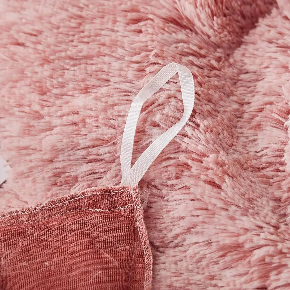 King Size Pink Ombre Crystal Velvet 3-Piece Shaggy Faux Fur Bedding Set with Comforter & Pillow Shams