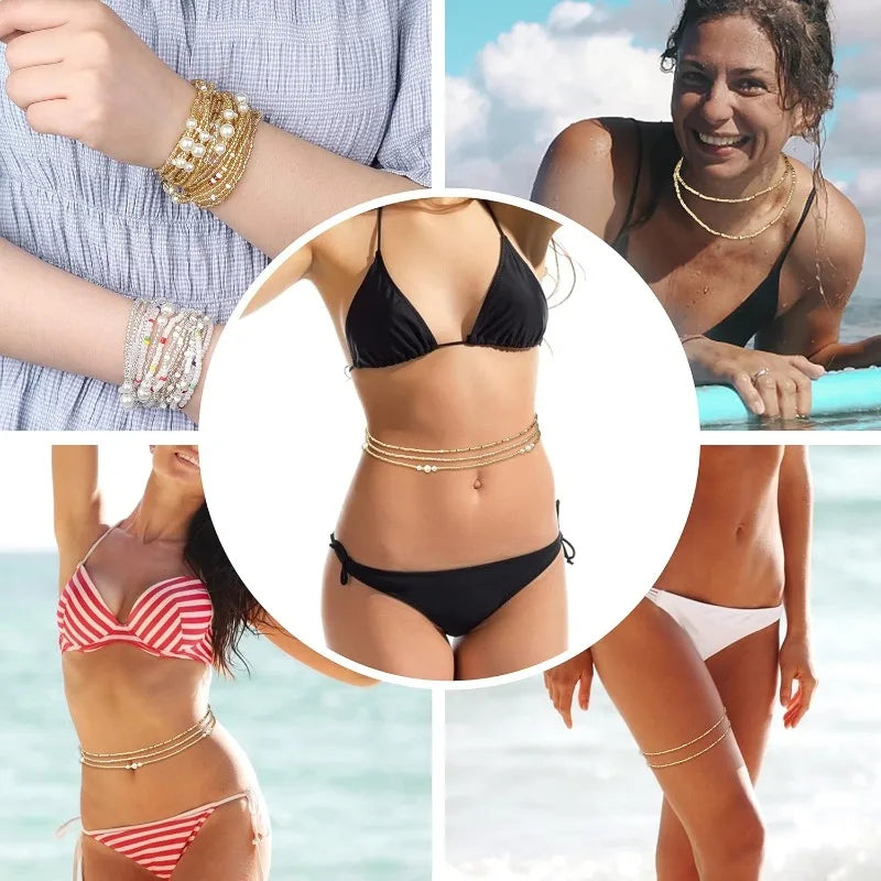 3Pcs Waist Beads for Women Belly Beads Elastic Chain African Waist Beads for Women Plus Size Bikini Jewelry