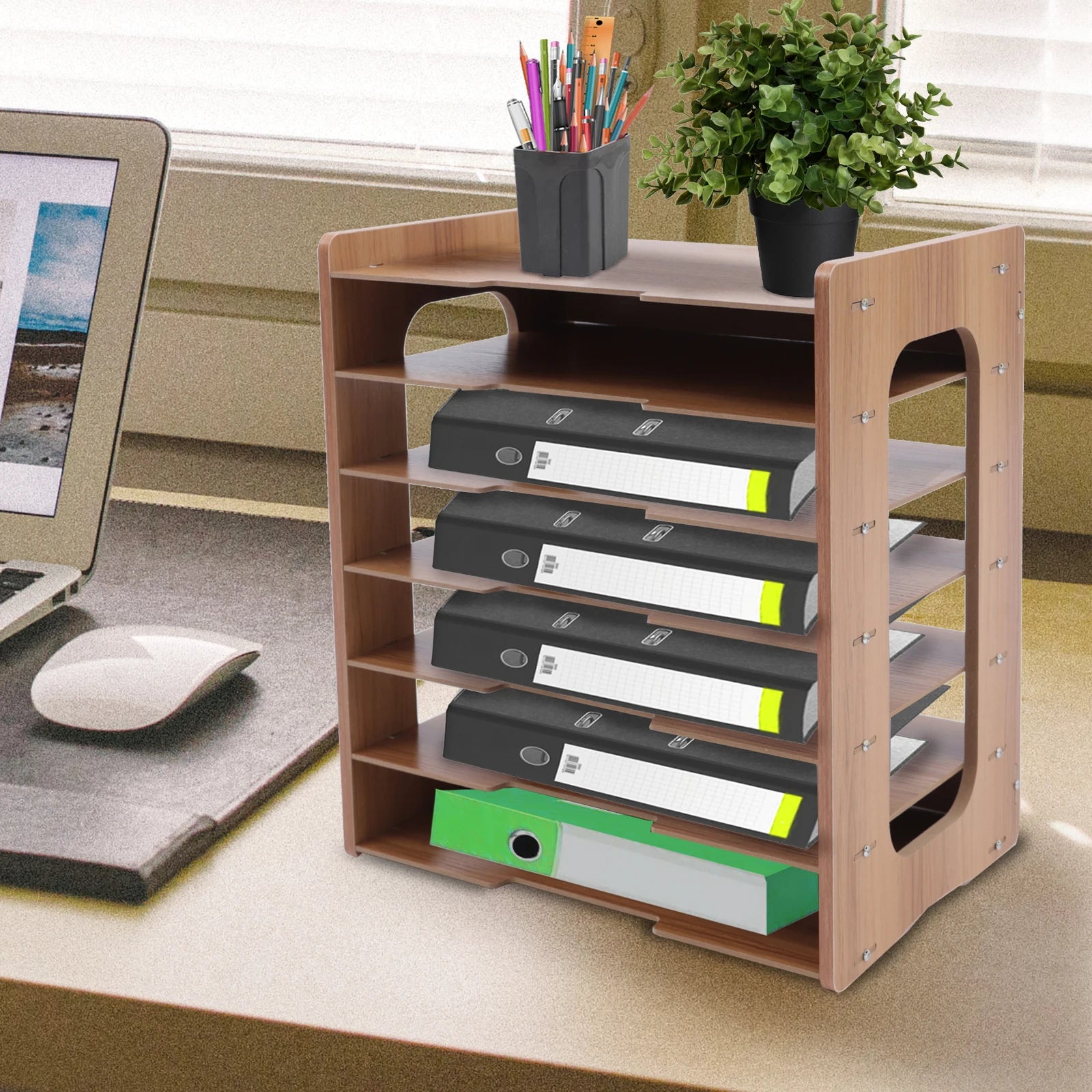 7Tier High-density Board Widen Wood Office Paper Organizer For Desk Desktop File Holder Desk Letter Tray & A4 Paper Sorter