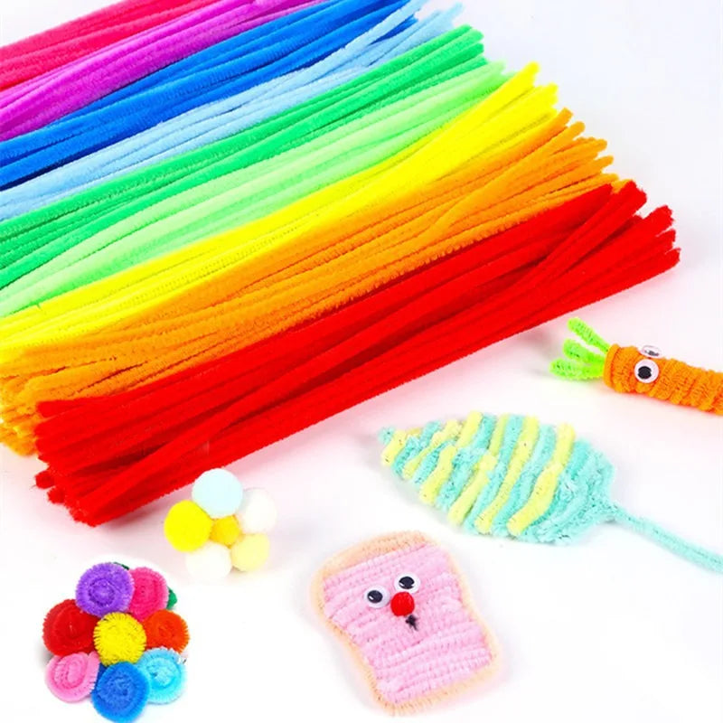 100PCS Colorful Twisted Rod DIY Handcraft Bar Wire Imaginative Wool Root Fluffy Bar Iron Wire Sticks Art Kids Educational Toys