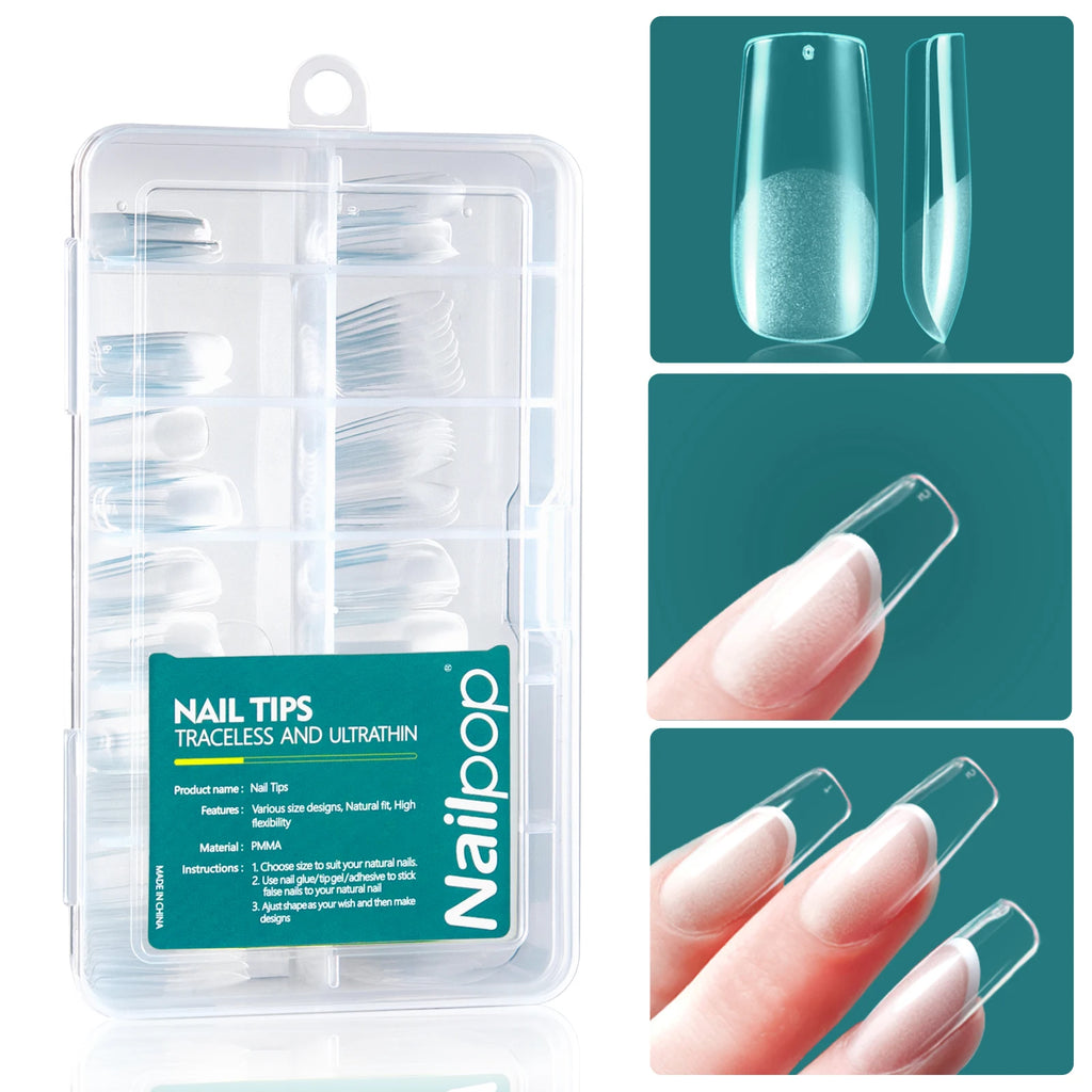 120pcs Soft Gel Nail Kit Oval Square Full Coverage Nail Extension Pre-Molded Acrylic Fake Nail Gel For Home Nail Salon DIY Use