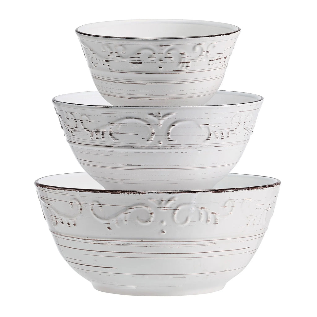 Stoneware Serving Bowls Set of 3 White,Dishwasher Safe