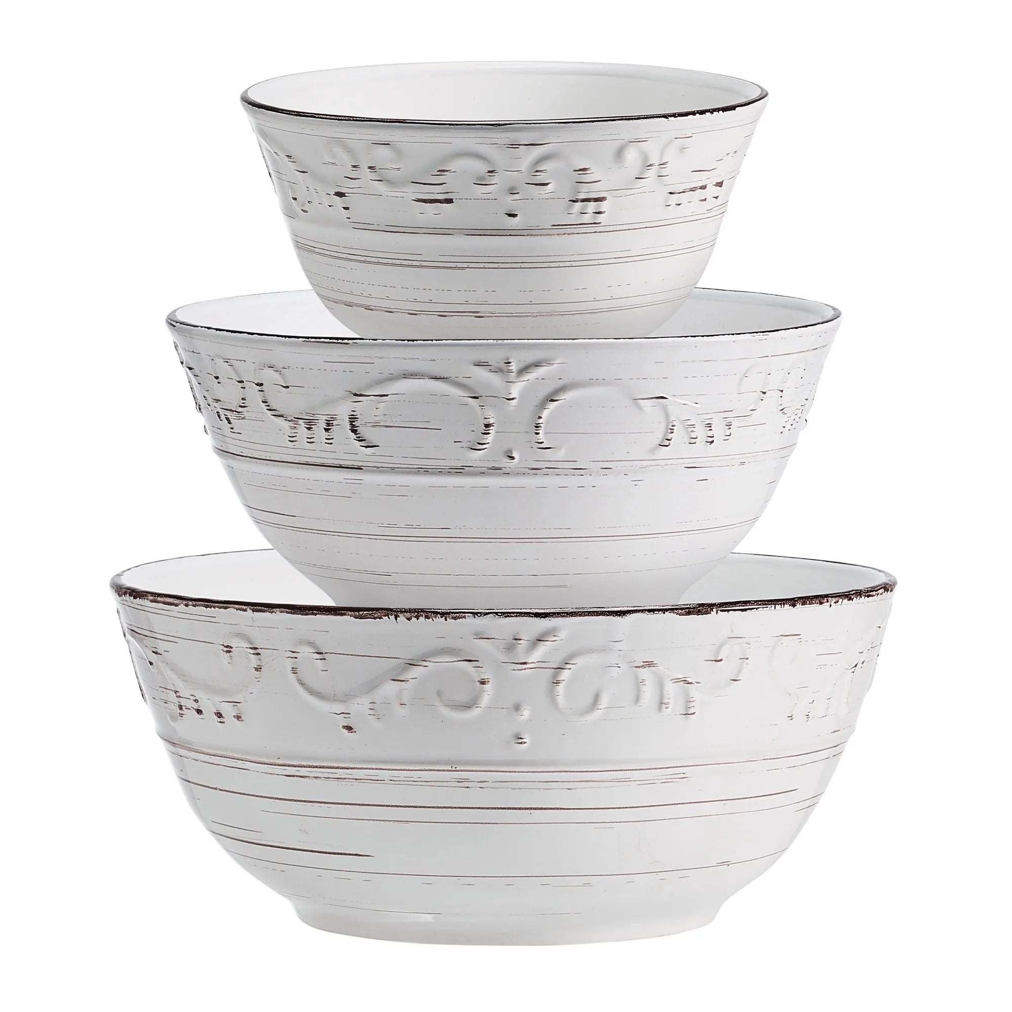 Stoneware Serving Bowls Set of 3 White,Dishwasher Safe