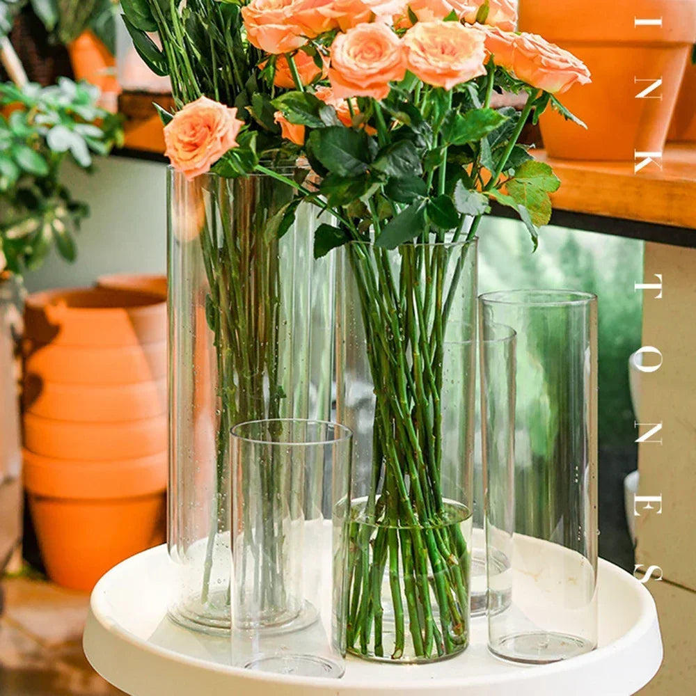 2PCS acrylic cylindrical transparent vase, home decoration, suitable for desks, offices, wedding center decoration