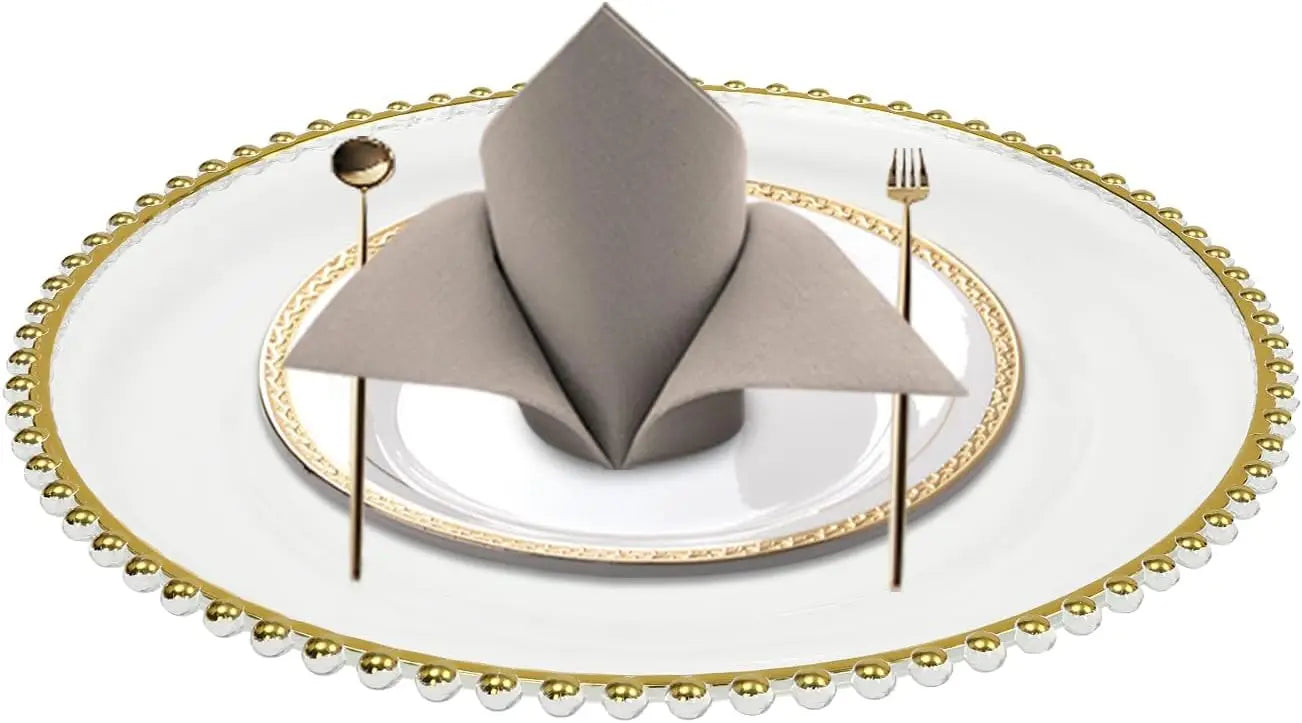 Elegant Gold Beaded Charger Plates - 25 Pack, 32cm Durable Plastic