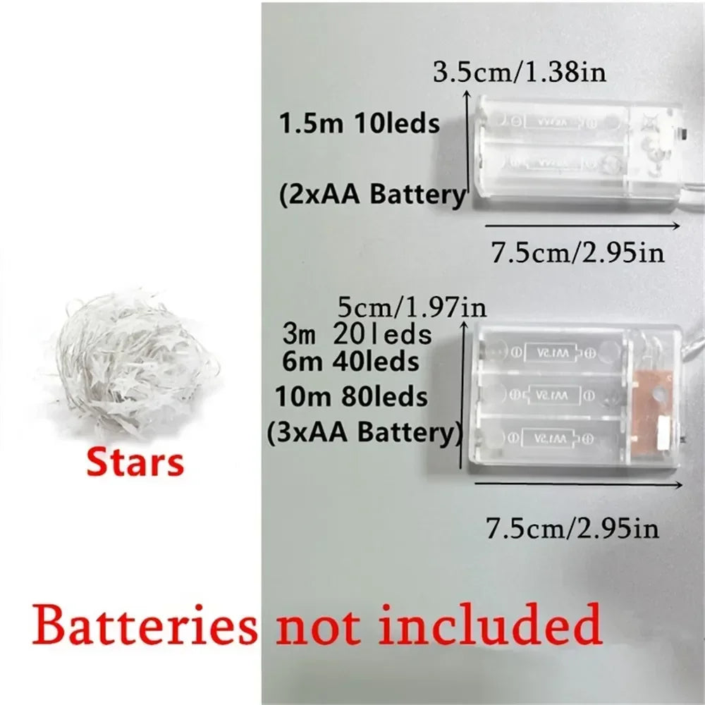 Battery Power Star String Lights Led Fairy Light Christmas Garland for New Year Wedding Party Camping Home Decoration Ramadan