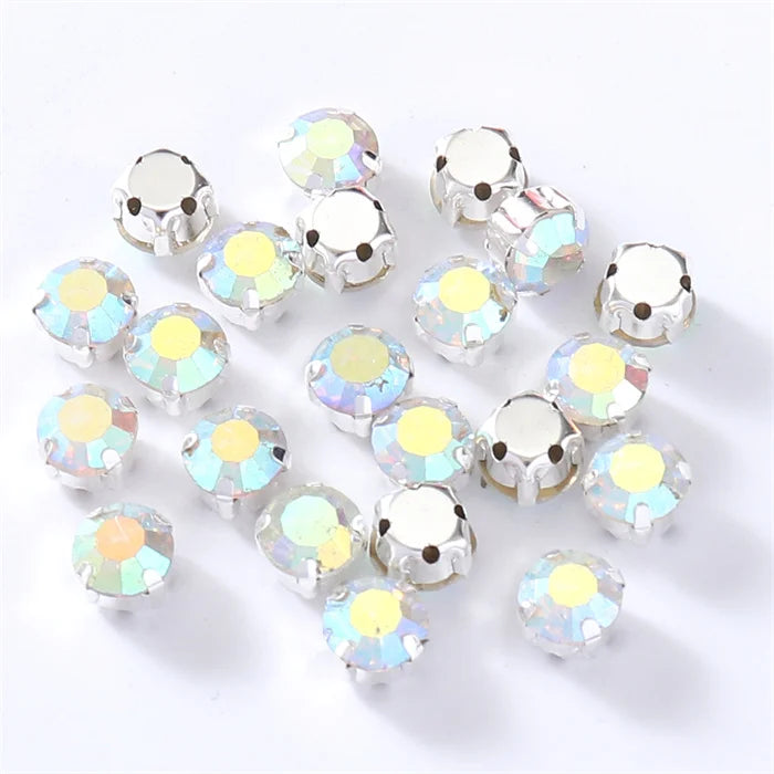 4mm-8mm Glitter Glass Sewing Rhinestones with Sliver Base Round Crystal Strass stones for diamond  Jewellery clothes diy