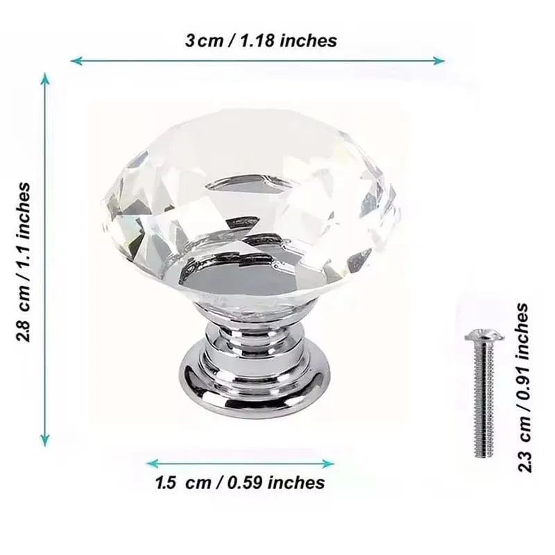 4Pcs/set 30mm Diamond Shape Design Crystal Glass Knobs Cupboard Drawer Pull Kitchen Cabinet Door Wardrobe Handles Hardware
