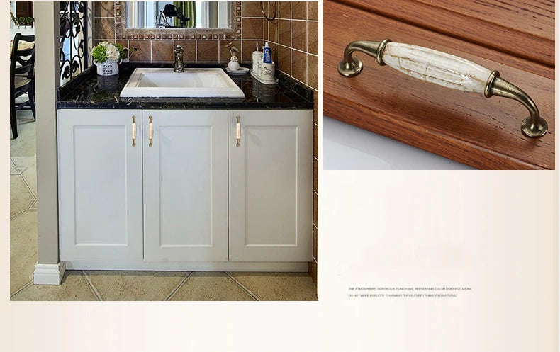 European Bronze Ceramic Cabinet Handles Zinc Alloy Drawer Knobs Wardrobe Door Handles Furniture Handle