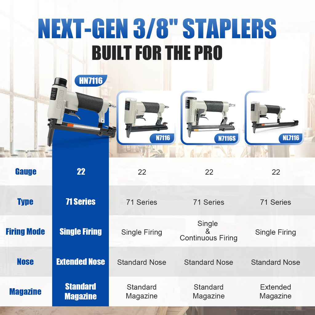 WOODPECKER HN7116 22Gauge 71 serise with Long Nose  Pneumatic StaplerUpholstery Staple Gun Tools for Woodworking