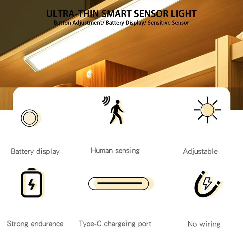 Under Cabinet Lighting Motion Sensor Closet Lamp 2200mAh USB Rechargeable Closet Lights Adhesive 3 Levels Dimmable Under Counter