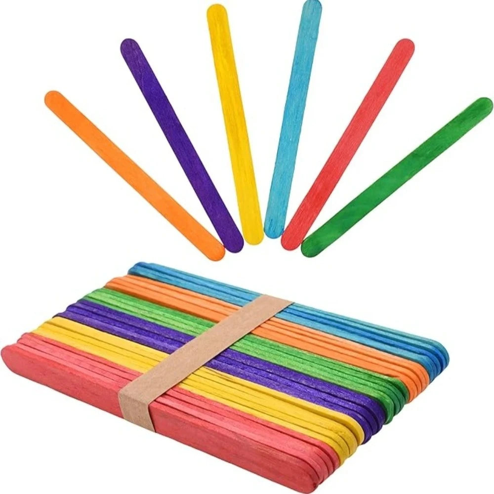 50-500Pcs Colored Wooden Ice Cream Stick Resin Jewelry Making Tools Popsicle Sticks DIY Mold Natural Craft Sticks Cake Stick