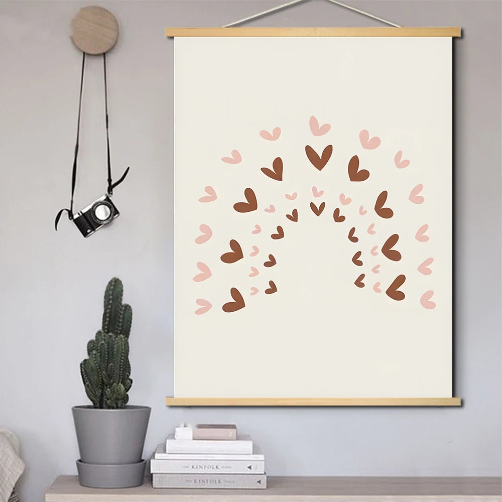 Lions Rabbit Geese Owls Snails Duck Flower Wall Art Canvas Solid Wood Hanging Scrolls Painting Pictures Baby Kids Room Decor