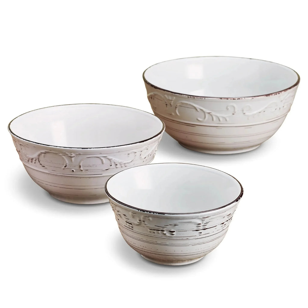 Stoneware Serving Bowls Set of 3 White,Dishwasher Safe