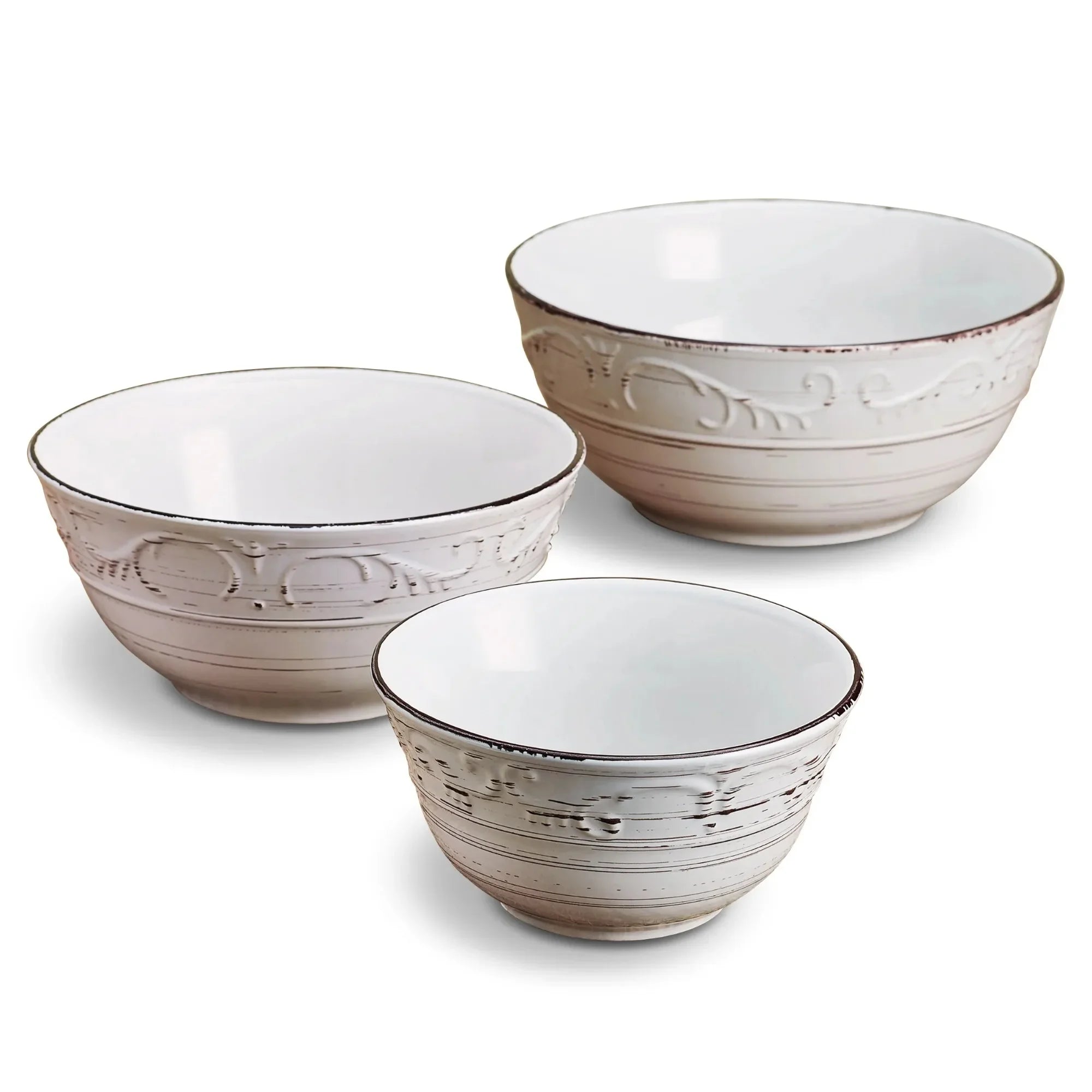 Stoneware Serving Bowls Set of 3 White,Dishwasher Safe