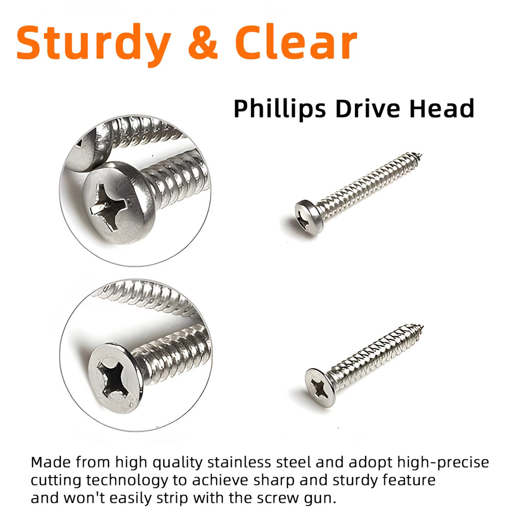 570Pcs Self Tapping Screws Set, 304 Stainless Steel Sheet Metal Screws Kit, Phillips Drive Wood Screw Assortment