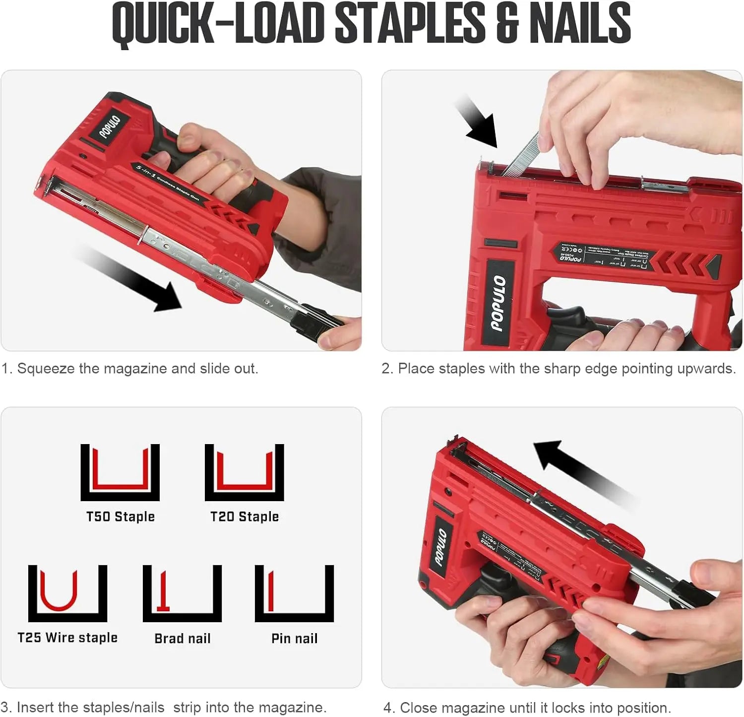 5-in-1 Cordless Electric Staple Gun Kit with 4V Battery, 2000 Staples & Nails for Home DIY Wood Upholstery