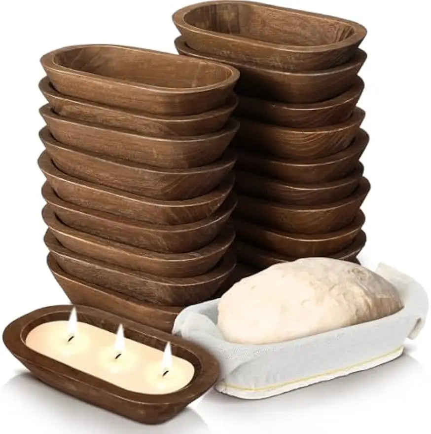 20 Pcs Wooden Dough Bowls Bulk 8.6 Inch Rustic Vintage Hand Carved Wood Dough Bowls Dining for DIY Home Crafts Making Farmhouse