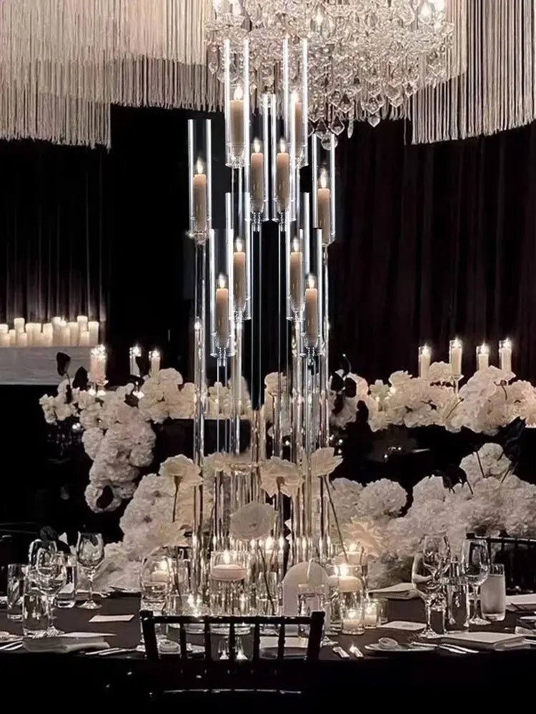 4Pack 10 Arm Acrylic Candelabra Centerpieces for Tables 34.7Inches Floor Candlesticks Holder with Lampshade for Weddining