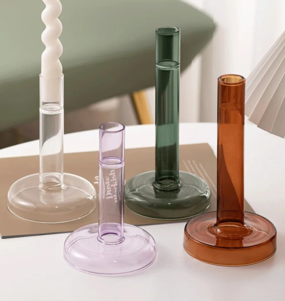 Creative Transparent Glass Vertical Candle Holder Home Bedroom Wedding Holiday Romantic Dining Table Decoration Ornament