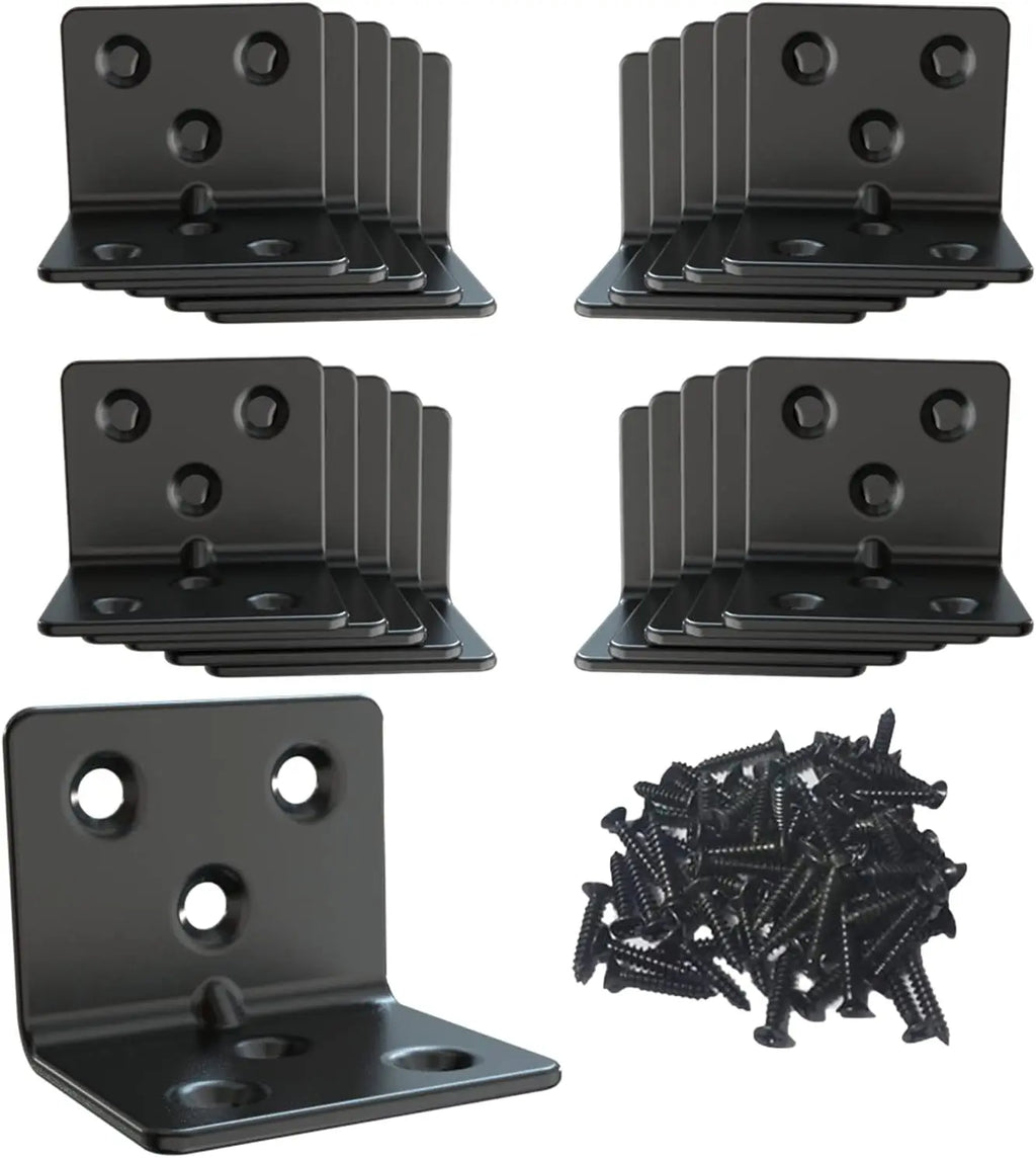 Heavy Duty L-Shape Shelf Bracket, Black Stainless Steel Corner Brace for Wood Shelves, 1.5x1.2x1.2 Inch, 16 Pieces