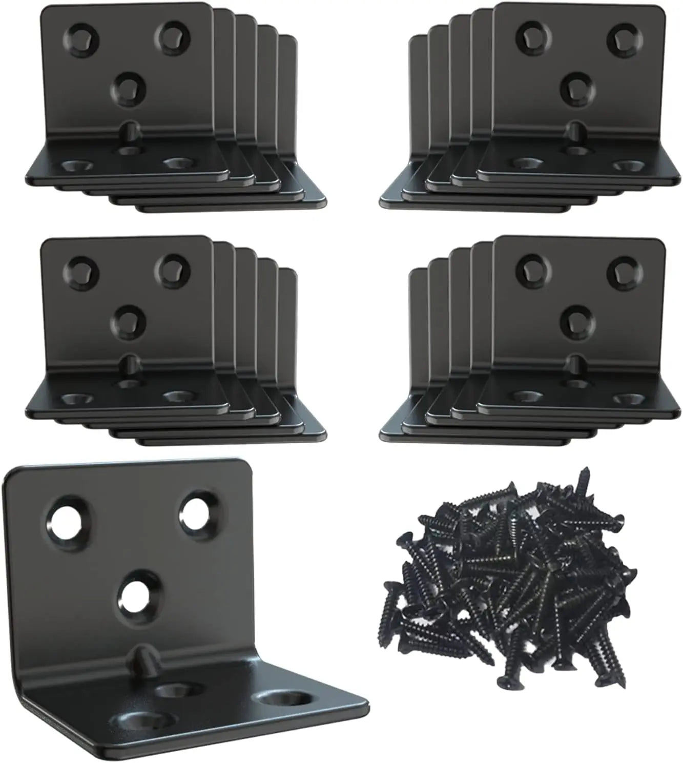 Heavy Duty L-Shape Shelf Bracket, Black Stainless Steel Corner Brace for Wood Shelves, 1.5x1.2x1.2 Inch, 16 Pieces