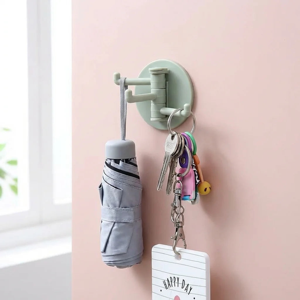 Holeless Adhesive Rotating Hook 3 Hooks -  Multi-Functional Organizer for Bathroom Kitchen Wall, Space-Saving Hanger