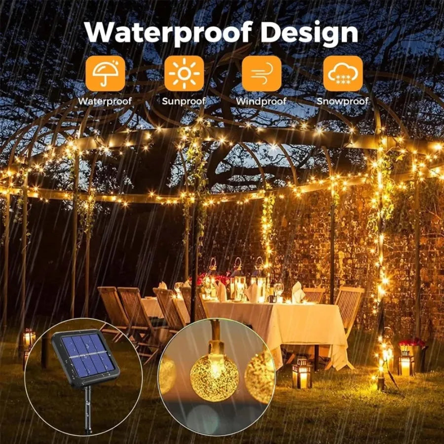 Outdoor Christmas LED String Lights, Waterproof Solar Fairy Lights for Garden, Courtyard & Patio Decoration