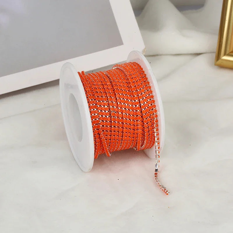 PEESOM NewSS6 2mm Sliver Bottom Rhinestone Cup Chain Sew On Colorful Acrylic Rhinestone Trim Chain Strass Banding for DIY Chain