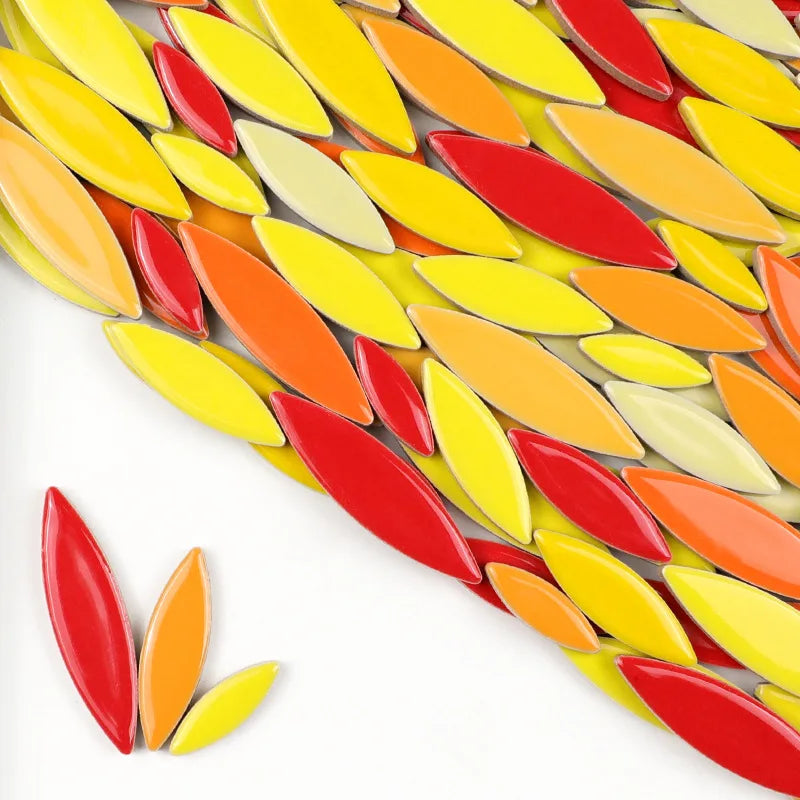 100g Willow Leaves Mosaic Tiles Porcelain Leaf-Shape Tile 3 Sizes Mix Multi Color DIY Mosaic Making Stones for Craft Arts Decor