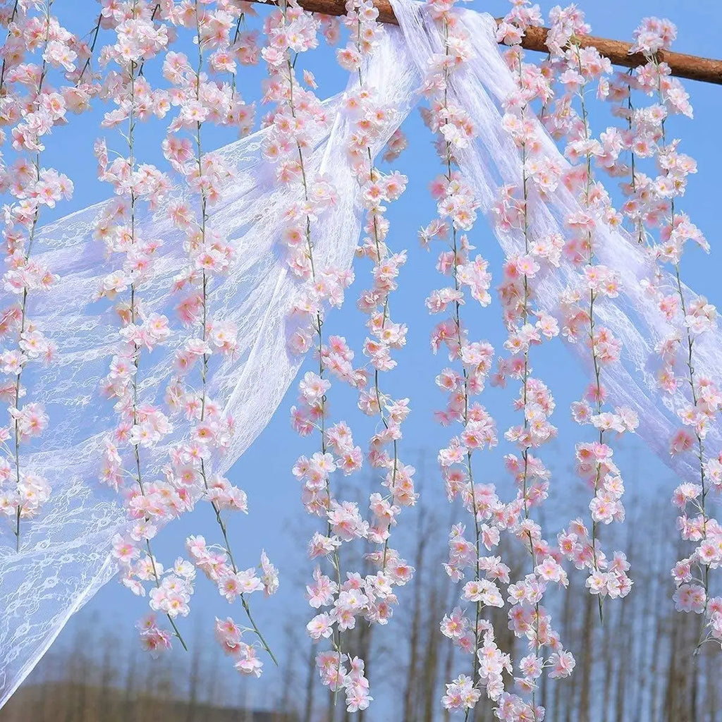 4pcs Artificial Cherry Blossom Garland - 23.6ft Pink & White Flower Vines for Wedding, Party, Home & Bedroom Decor, Japanese-Ins