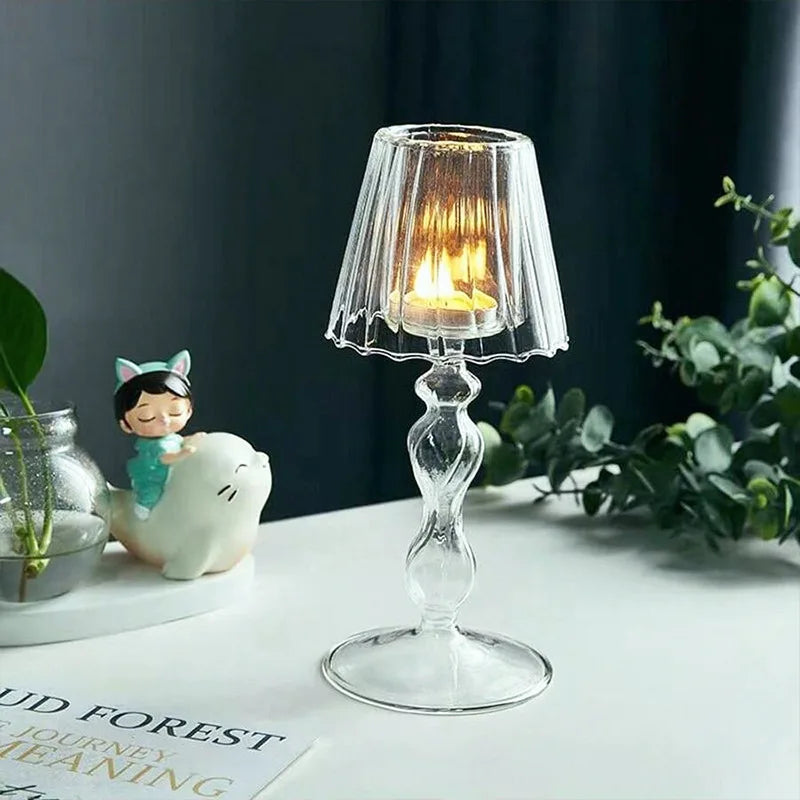 Clear Candle Holder Glass  Candle Holder for Home Decor Table Centerpiece Wedding Party Christmas Valentine Day
