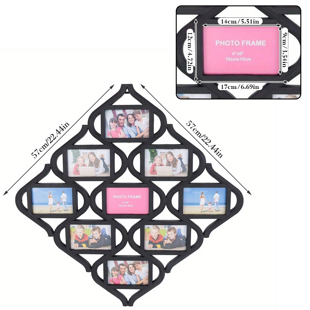 4x6In Wall Photo Frame Collage Reusable 9 Grid Photo Frame Creative Photo Frame for for Wall Decoration and Photo Display