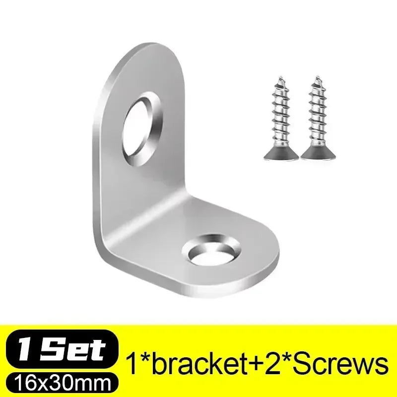 20-1pcs L Shaped Corner Brace Stainless Steel Joint Bracket 90 Degree Connector Fastener Furniture Shelves Cabinet Support Frame