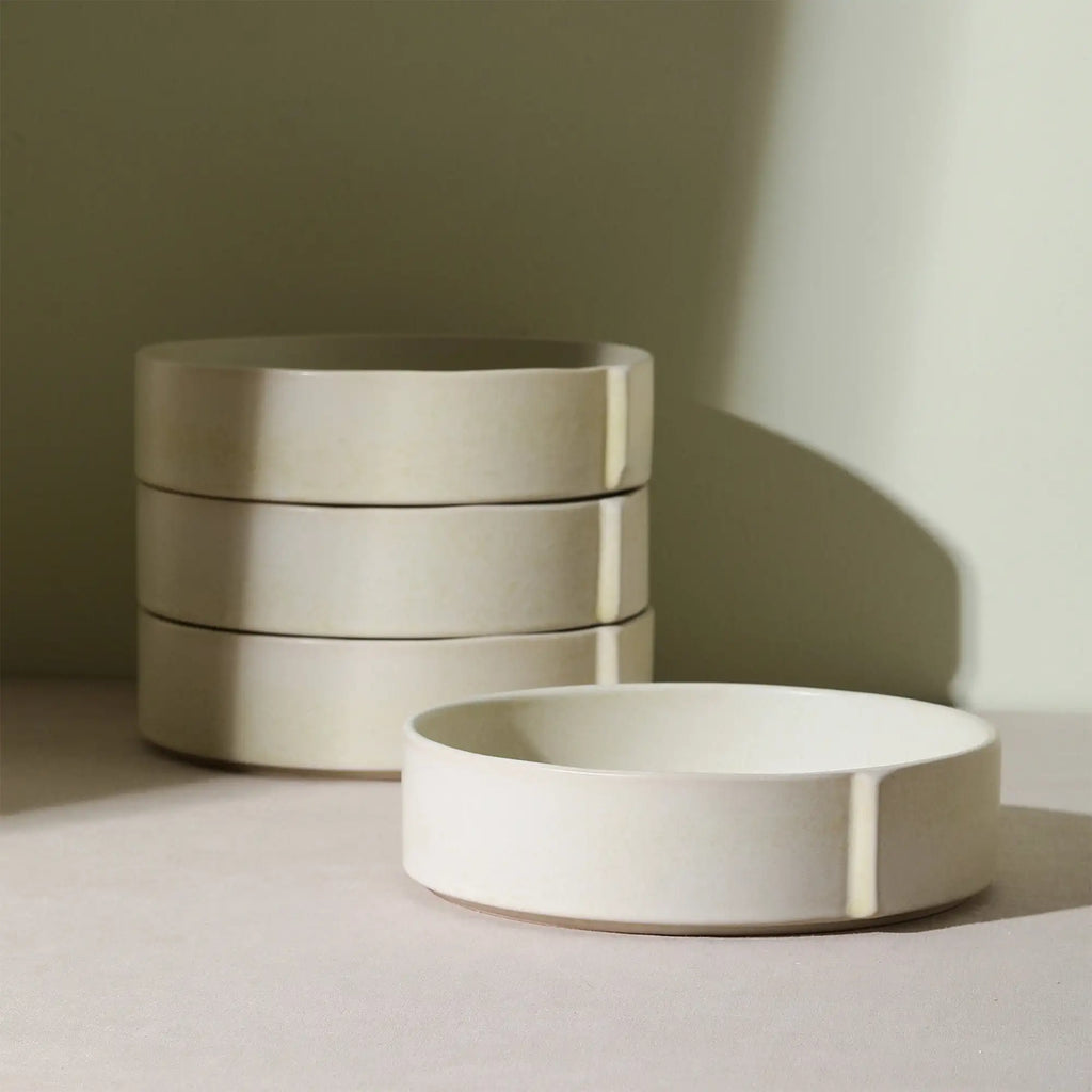 Bao Stoneware Pasta Bowls Set of 4, Beige, Durable Ceramic, Designed in New York, for Casual Dining & Gifting